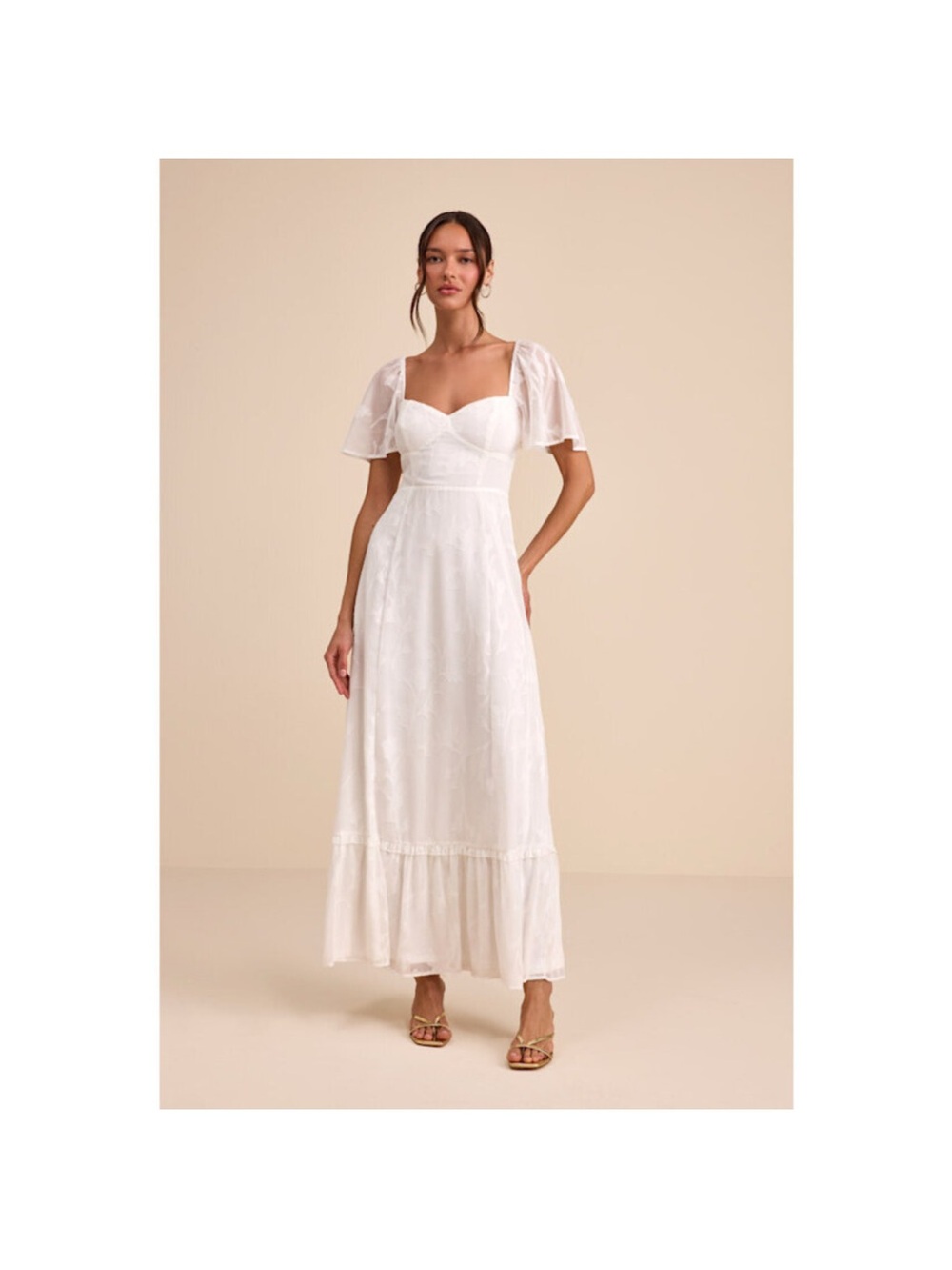 Lulu’s Tailor Made For You White Jacquard Lace-Up Maxi Dress size Small